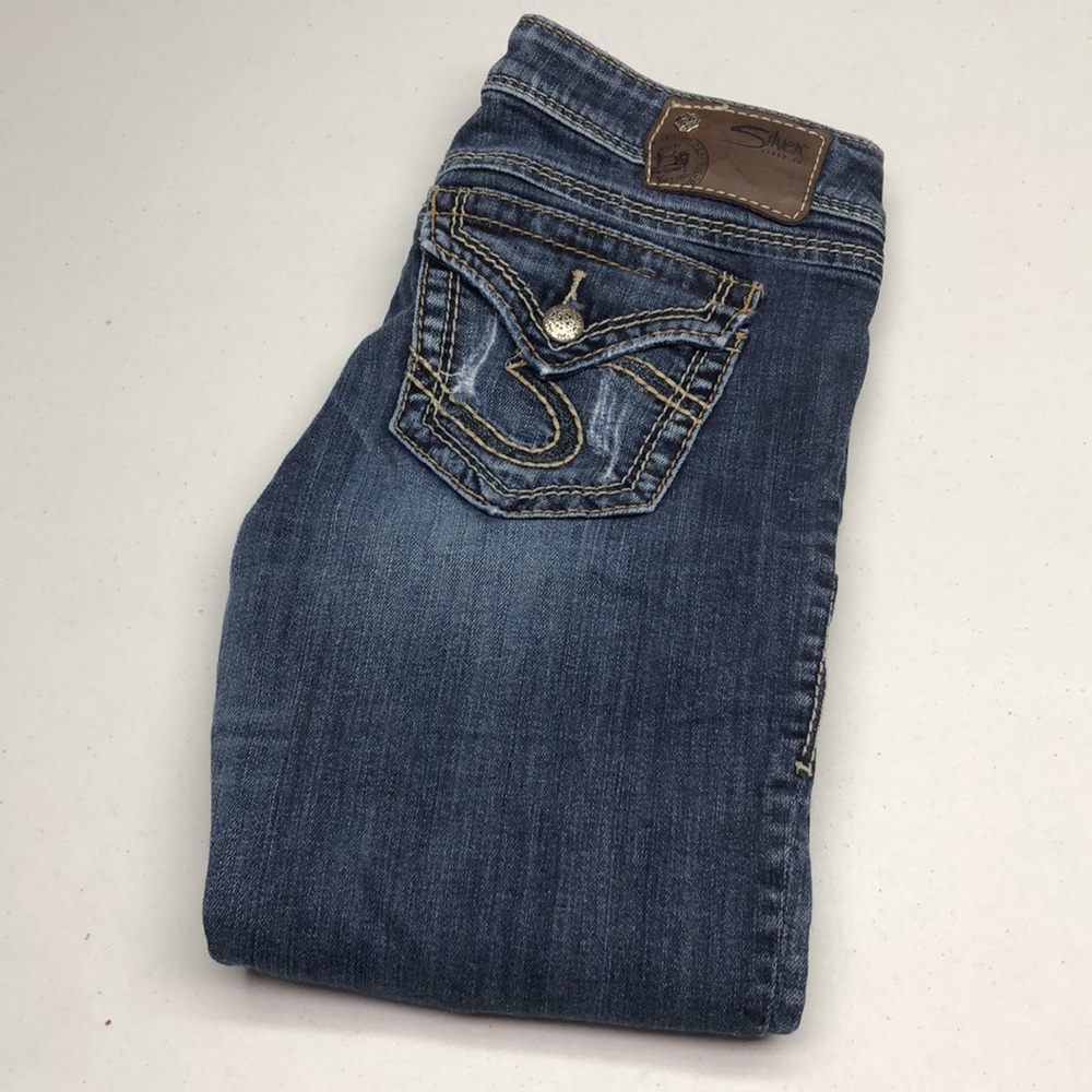 DISTRESS SILVER PIONEER SLIM BOOT JEANS  JEANS 26x28 ⭐️